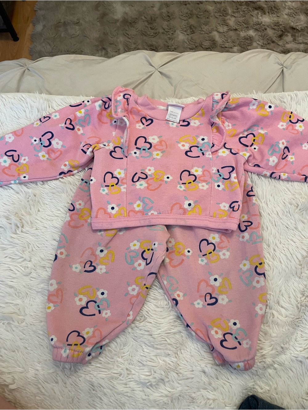 90s Girls' Pink Heart & Floral Fleece Pajama Set